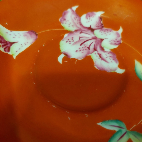 VTG Made In Occupied Japan Orange Floral Teacup and Saucer Orchid - Picture 8 of 13